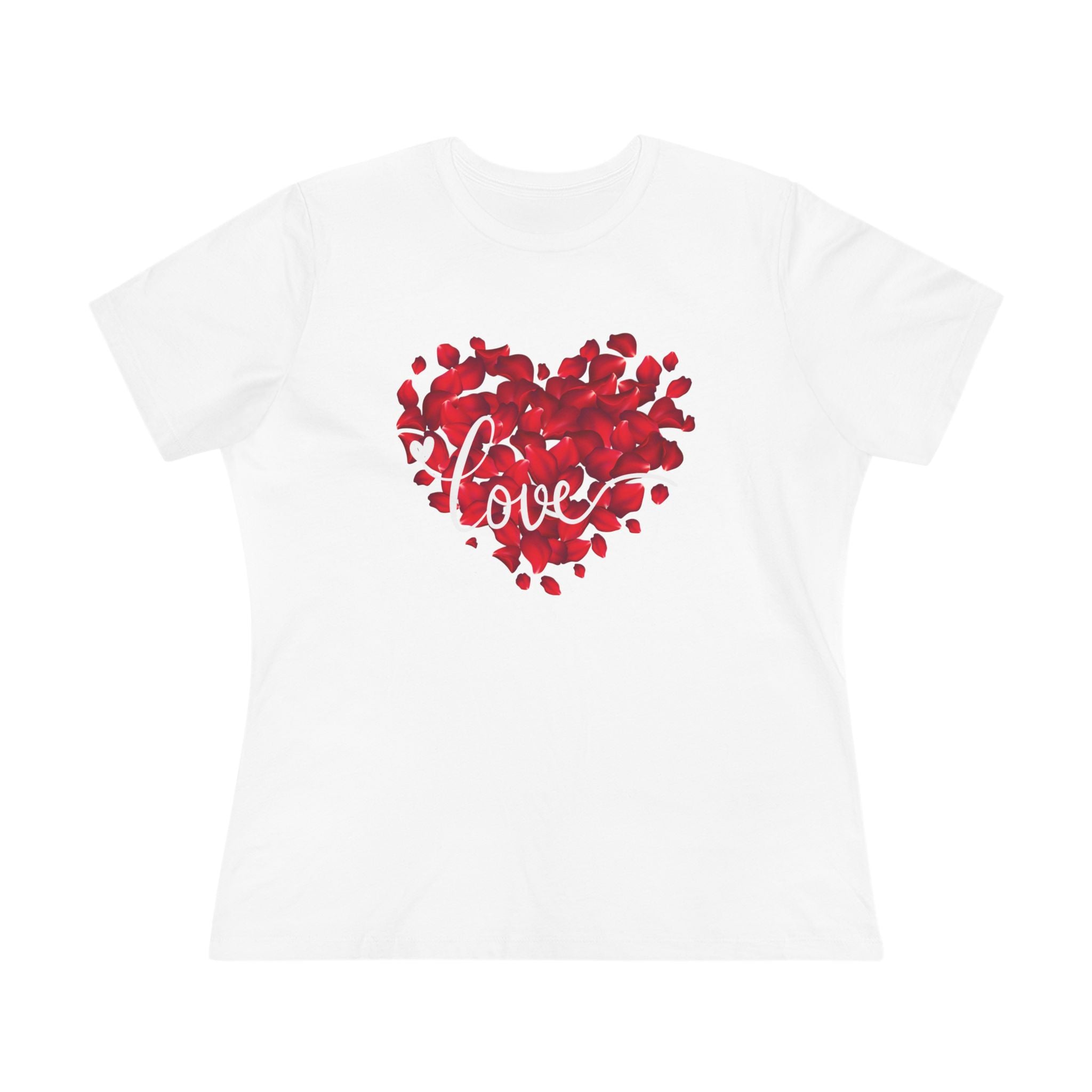 Women's Tee — Red Petal Heart 'Love' Graphic Valentine's Shirt