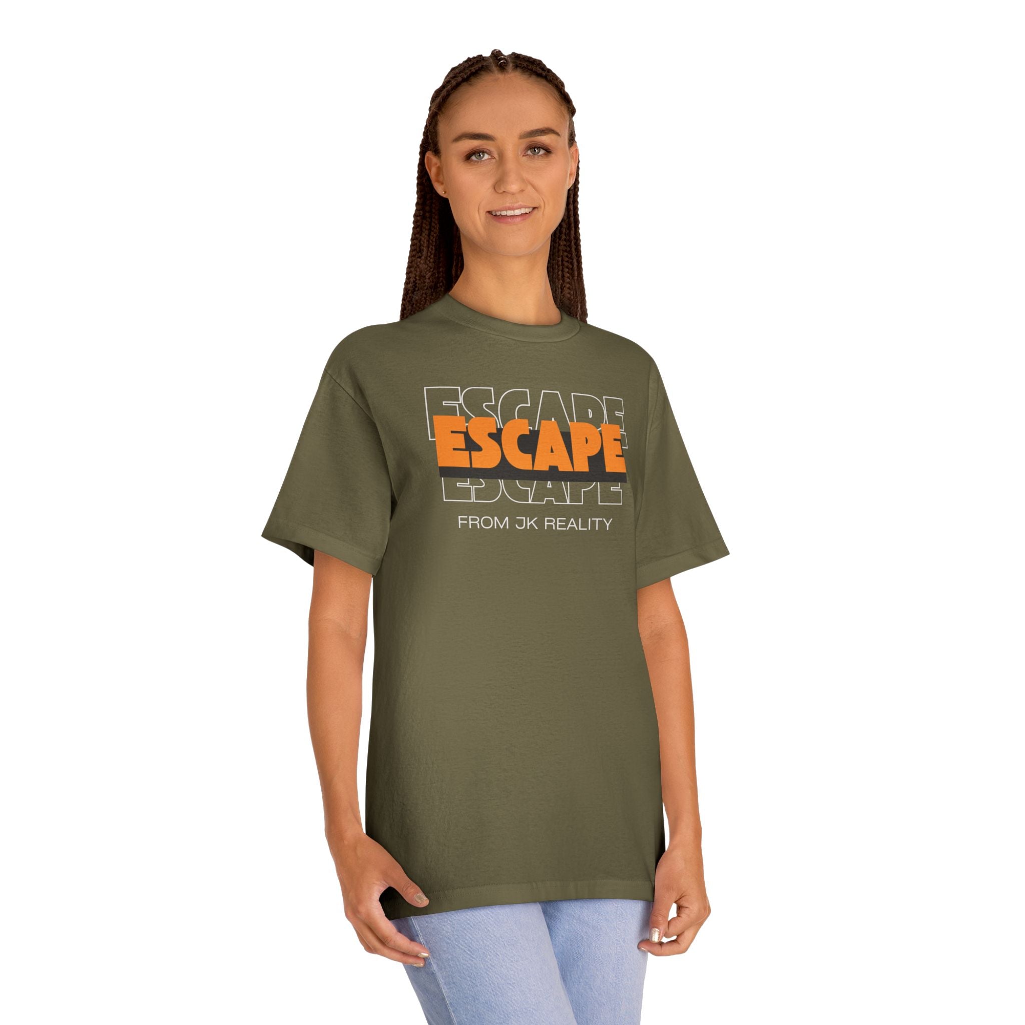 Escape Graphic Tee — Retro Orange Block Letter Unisex Shirt