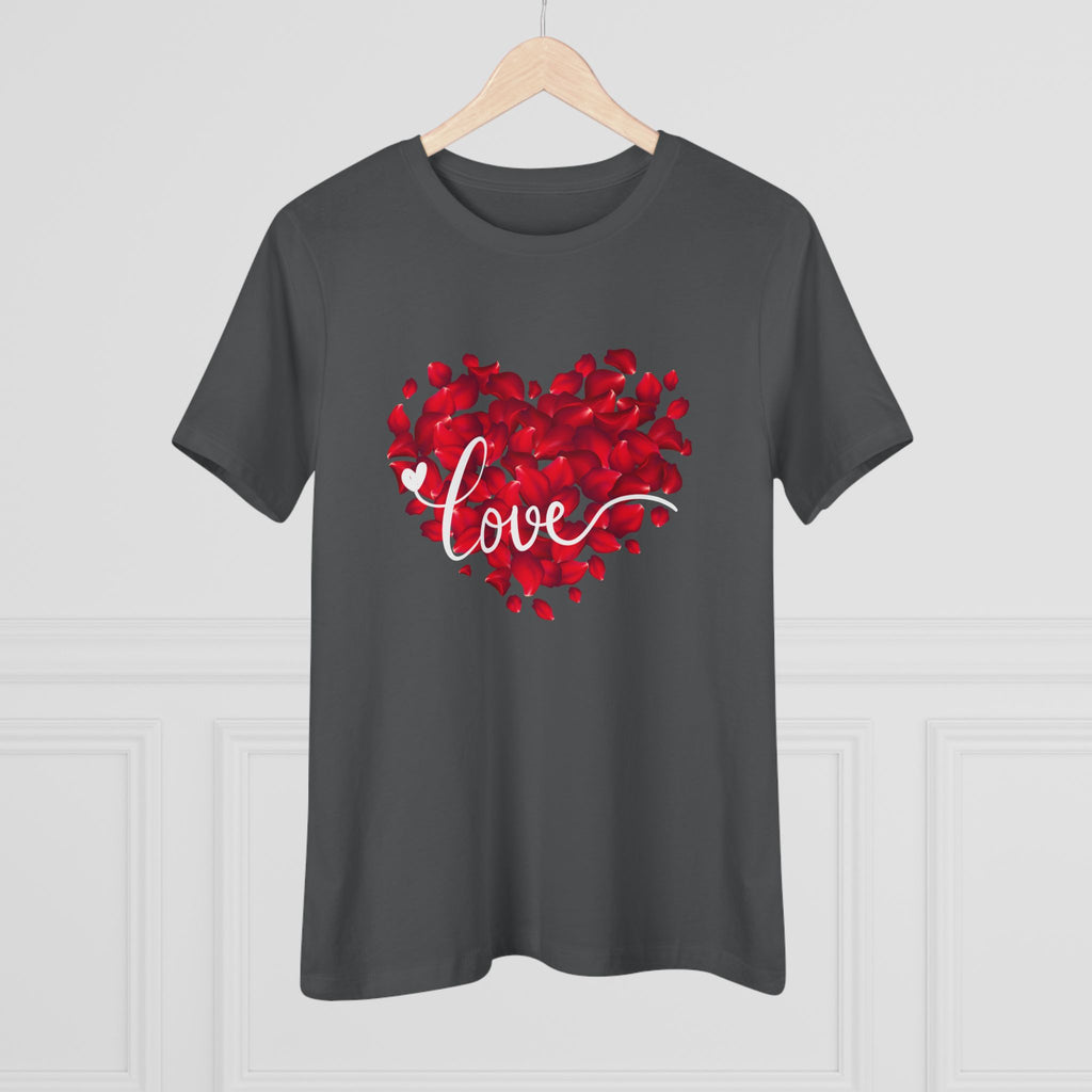 Women's Tee — Red Petal Heart 'Love' Graphic Valentine's Shirt