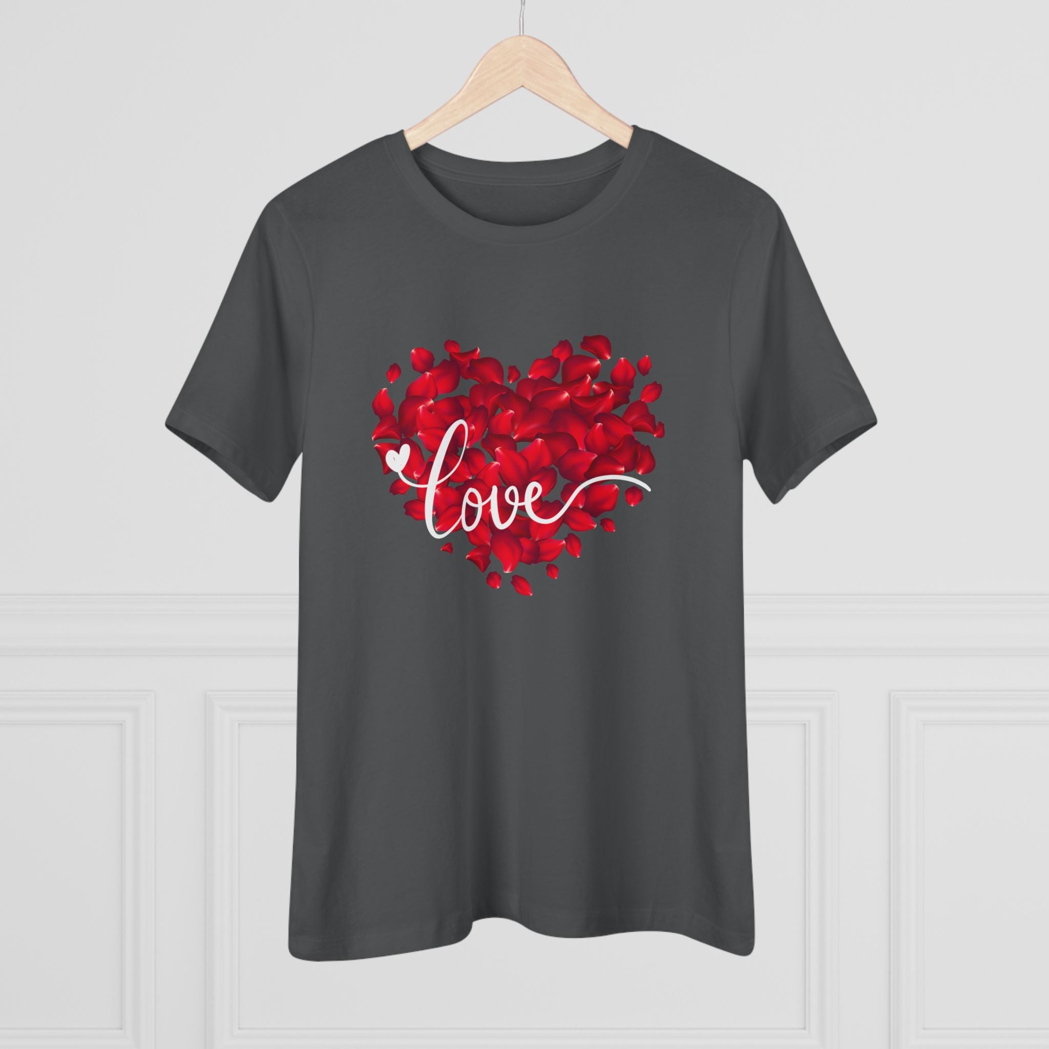 Women's Tee — Red Petal Heart 'Love' Graphic Valentine's Shirt